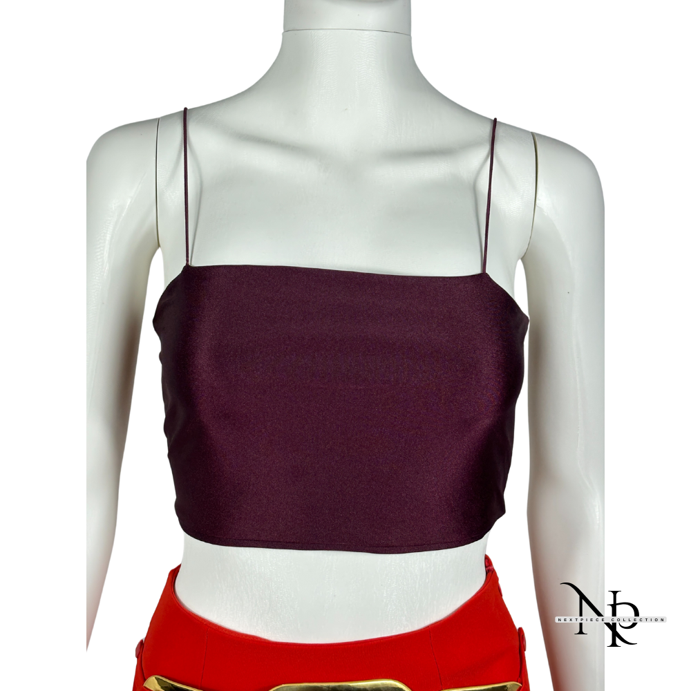 İnce Askılı Bordo Saten Crop Bluz