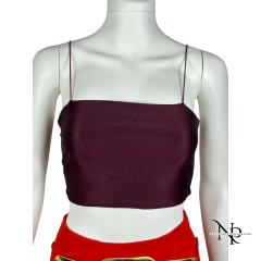 İnce Askılı Bordo Saten Crop Bluz