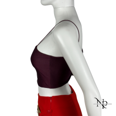 İnce Askılı Bordo Saten Crop Bluz