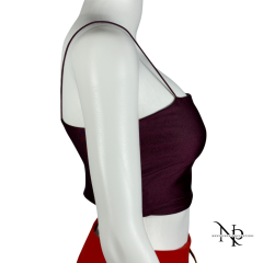 İnce Askılı Bordo Saten Crop Bluz
