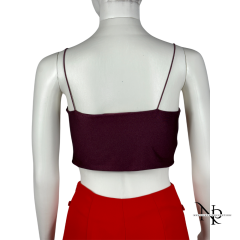 İnce Askılı Bordo Saten Crop Bluz