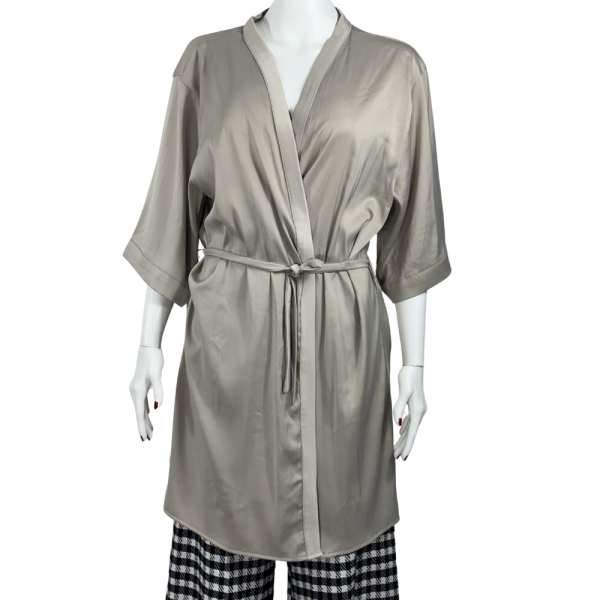 Bej Saten Kimono Gecelik