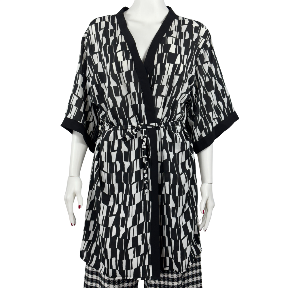 Siyah Saten Kimono Gecelik Standart Beden