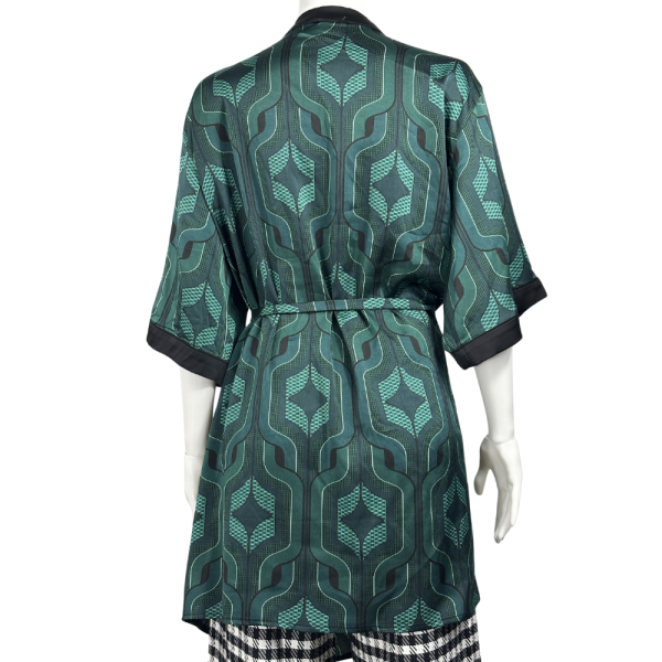 Siyah Yeşil Detaylı Saten Kimono Gecelik