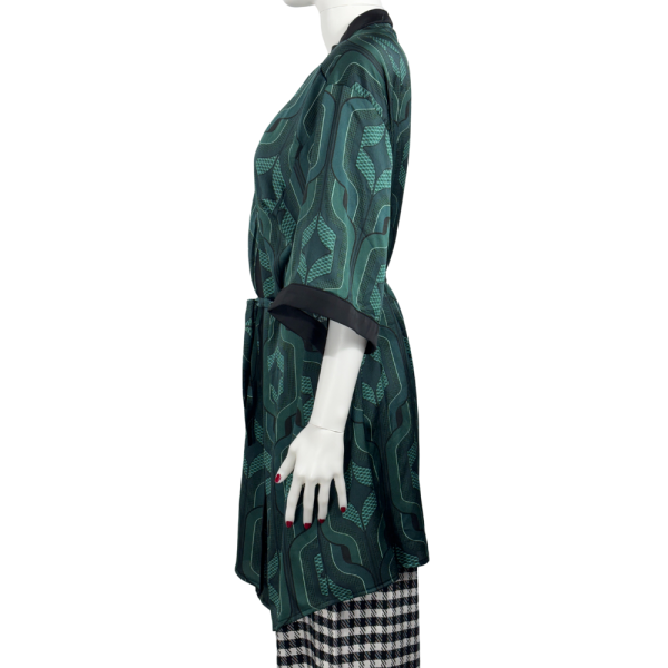 Siyah Yeşil Detaylı Saten Kimono Gecelik