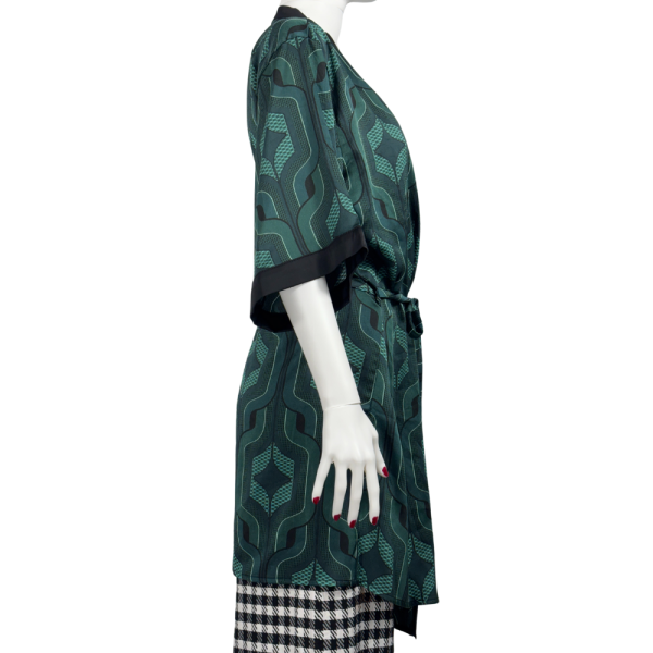 Siyah Yeşil Detaylı Saten Kimono Gecelik